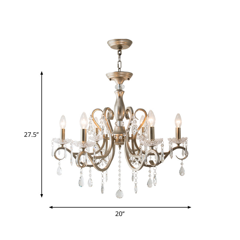 Metal Chandelier Pendant Light With Scrolled Arm Crystal Accent - Traditional Living Room Lighting