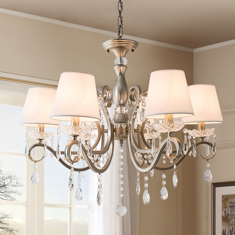 Metal Chandelier Pendant Light With Scrolled Arm Crystal Accent - Traditional Living Room Lighting