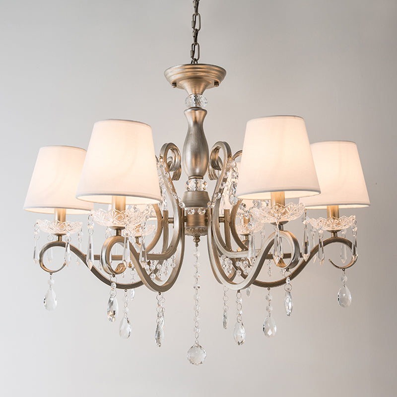 Metal Chandelier Pendant Light With Scrolled Arm Crystal Accent - Traditional Living Room Lighting