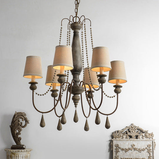 Country Barrel Chandelier: 6-Light Pendant Lighting In Distressed Wood