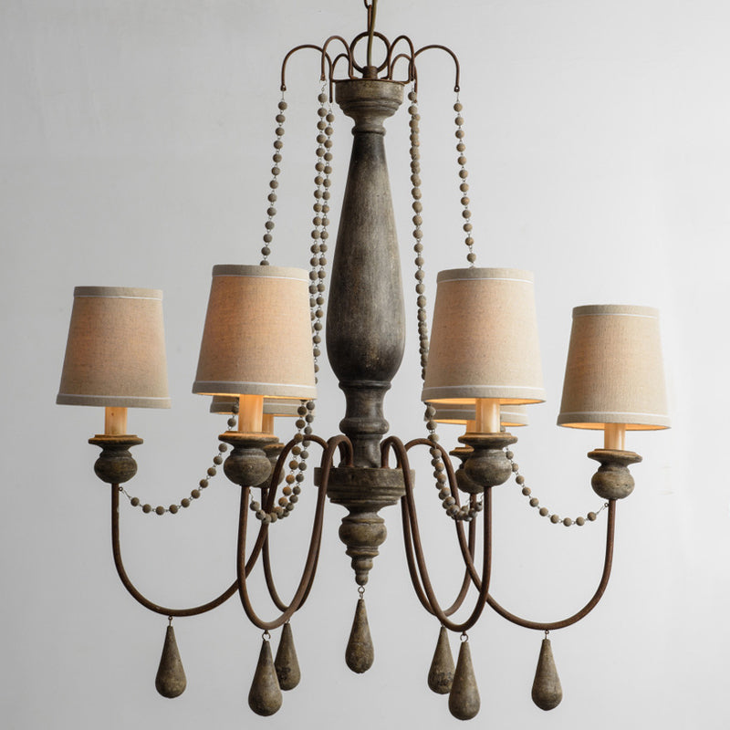 Country Barrel Chandelier: 6-Light Pendant Lighting In Distressed Wood