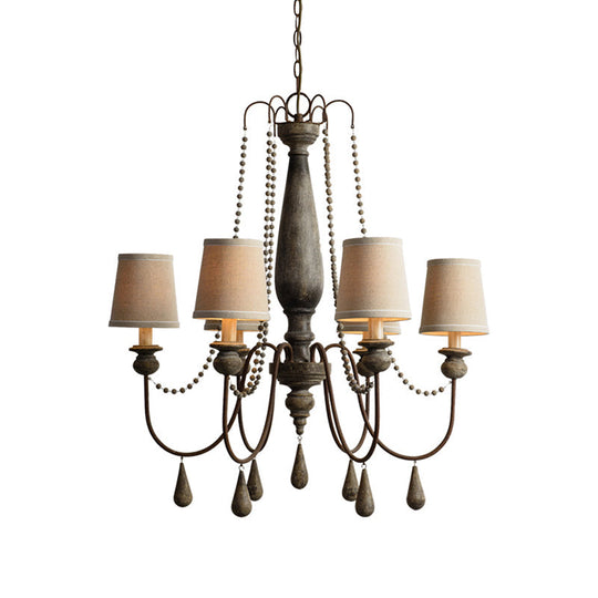 Country Barrel Chandelier: 6-Light Pendant Lighting In Distressed Wood