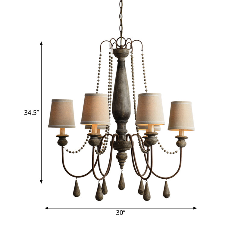 Country Barrel Chandelier: 6-Light Pendant Lighting In Distressed Wood