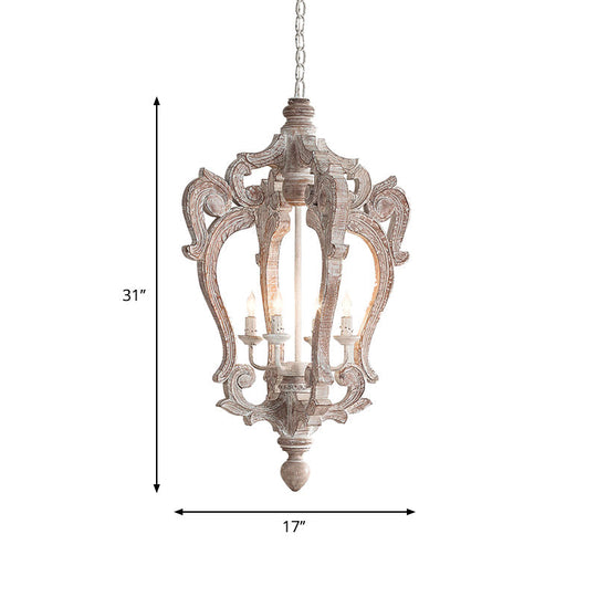 Rural Pavilion Pendant Lamp 1-Light Distressed Wood Hanging Ceiling Light for Living Room