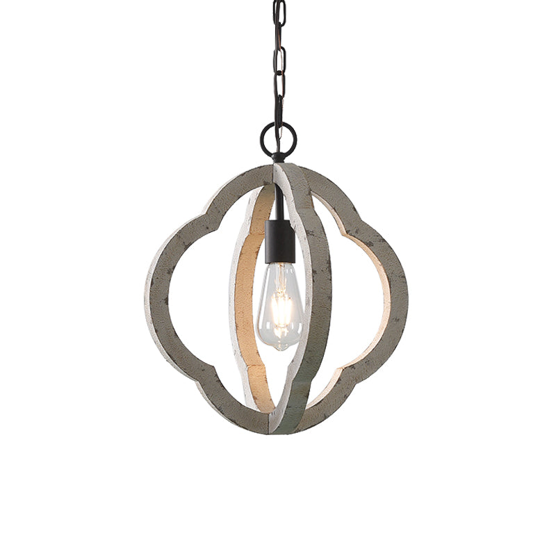 Distressed White Wood Caged Pendant Light Kit For Dining Room