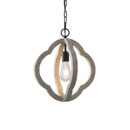 Distressed White Wood Caged Pendant Light Kit For Dining Room