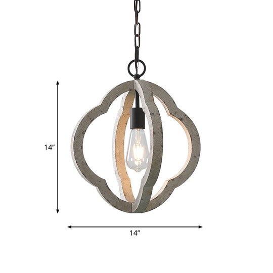 Distressed White Wood Caged Pendant Light Kit For Dining Room