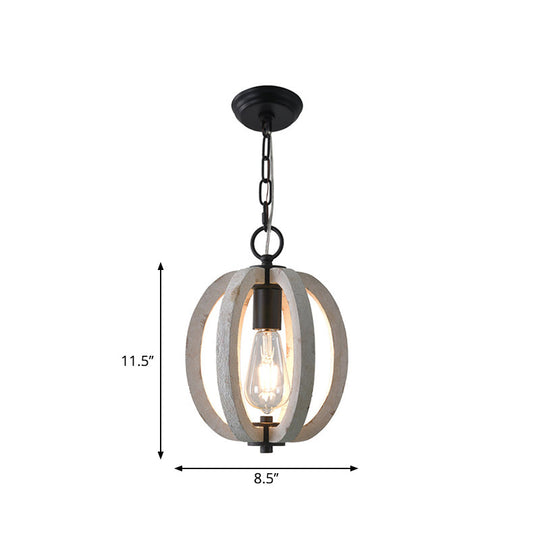 Distressed White Wood Caged Pendant Light Kit For Dining Room