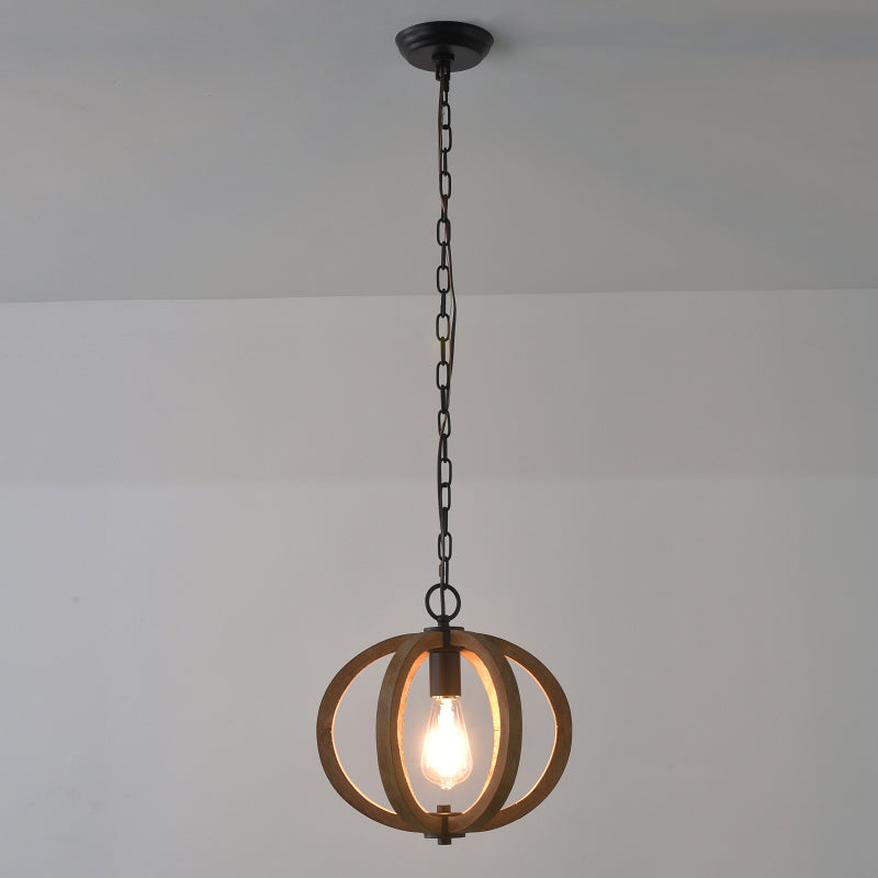 Rustic Wood Hanging Pendant Light For Dining Room - Unique 1-Head Suspension Lighting