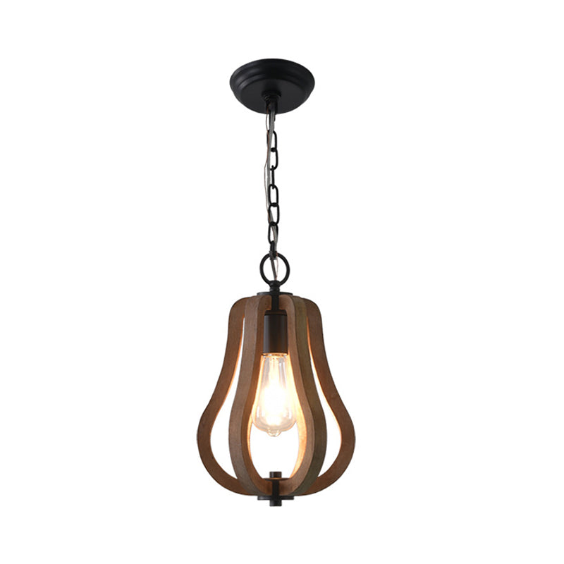 Rustic Wood Hanging Pendant Light For Dining Room - Unique 1-Head Suspension Lighting