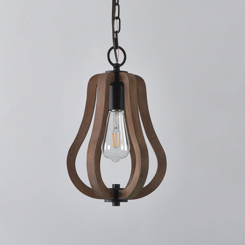 Rustic Wood Hanging Pendant Light For Dining Room - Unique 1-Head Suspension Lighting