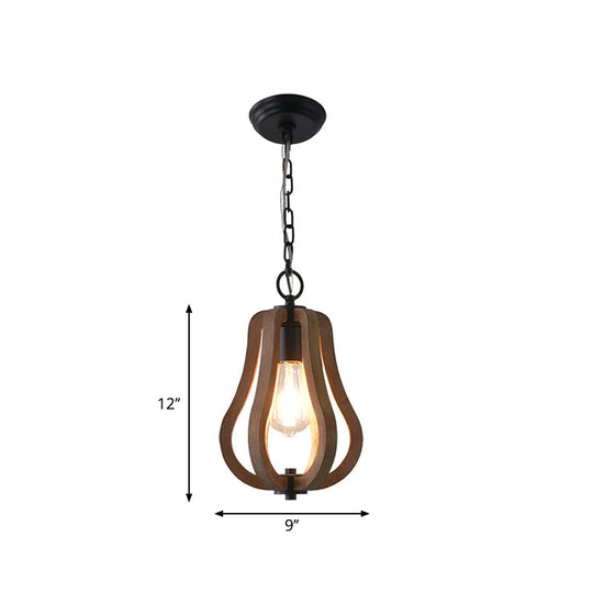 Rustic Wood Hanging Pendant Light For Dining Room - Unique 1-Head Suspension Lighting