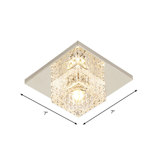 Faceted Crystal Close-To-Ceiling Flush Light Fixture - Modern Cubic Corridor Lamp In Chrome+