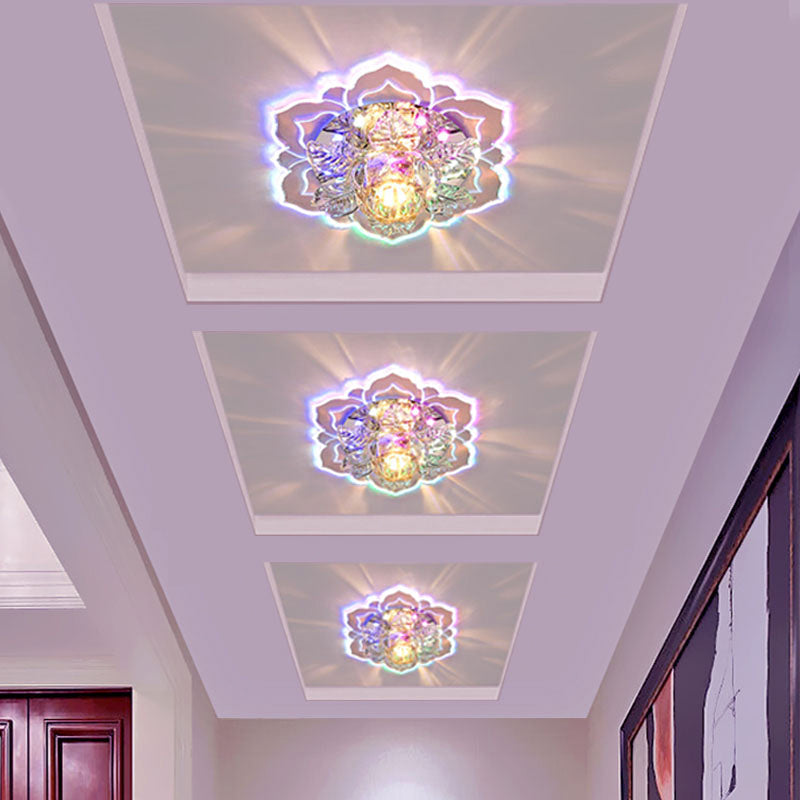 Modern Crystal Flush Mount Led Lighting For Corridor - Tiered Bloom Design