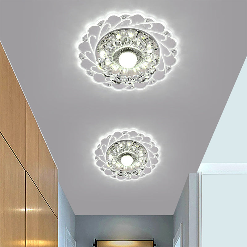 Clear Faceted Crystal Led Foyer Ceiling Light Fixture Bloom Flushmount Lighting With Modern Touch