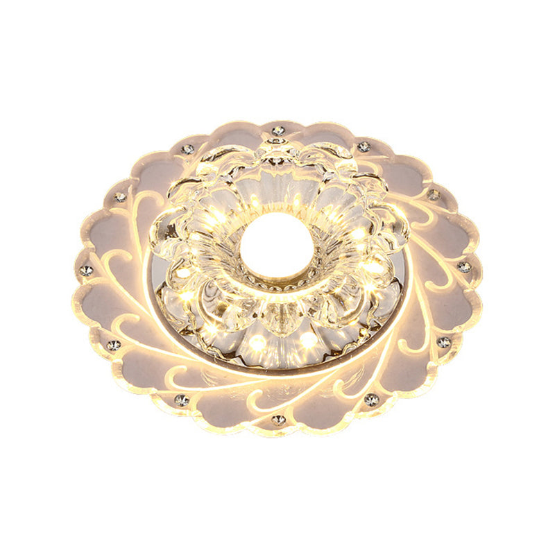 Clear Faceted Crystal Led Foyer Ceiling Light Fixture Bloom Flushmount Lighting With Modern Touch