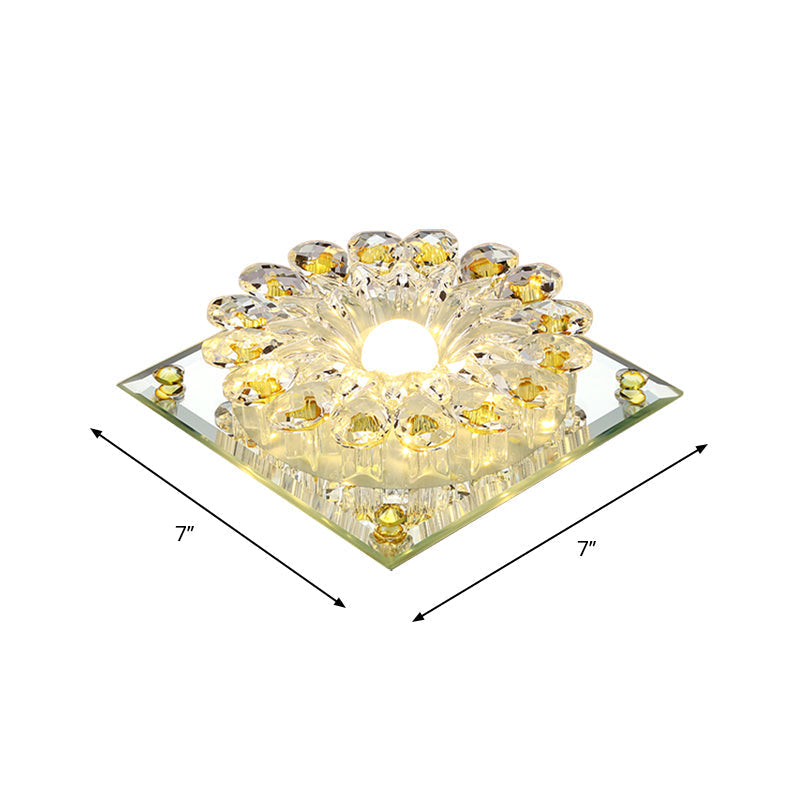 Lotus Crystal LED Flush Mount Lamp - Contemporary Close to Ceiling Light in Chrome