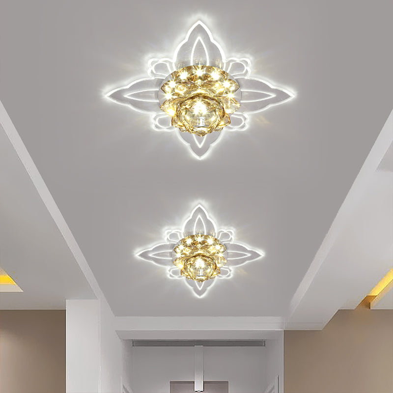 Lotus Clear Crystal LED Flush Mount: Modern Style Close to Ceiling Lighting for Corridors