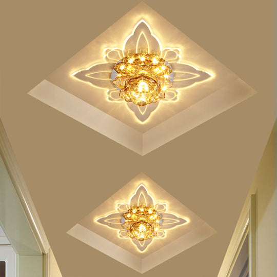 Lotus Clear Crystal Led Flush Mount: Modern Style Close To Ceiling Lighting For Corridors