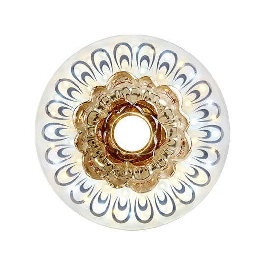 Bloom Crystal LED Ceiling Light with Peacock Feather Pattern for Foyer Flushmount