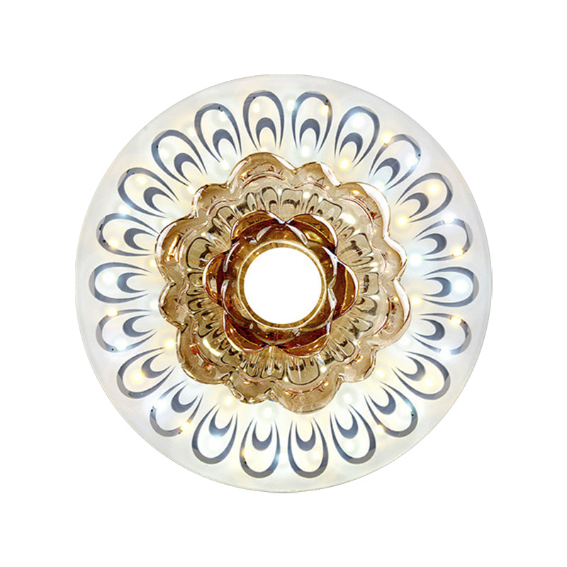 Bloom Crystal Led Ceiling Light With Peacock Feather Pattern For Foyer Flushmount