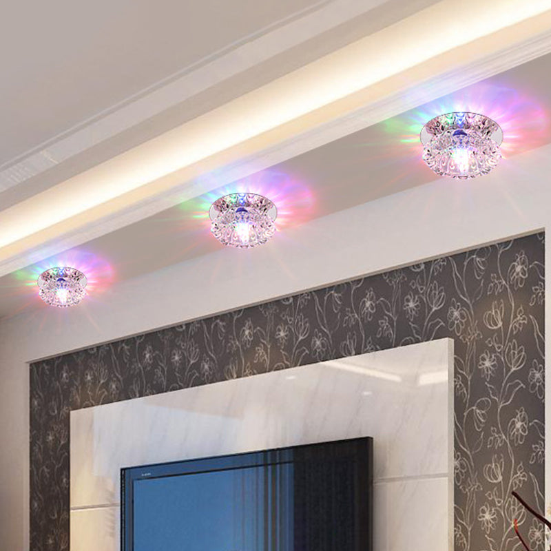 Crystal Floral Ceiling Mount Light: Modern LED Chrome Flush Porch Fixture