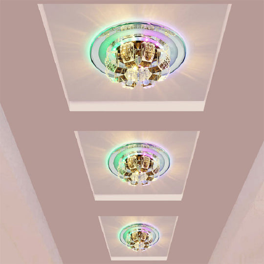 Modern LED Flush Mount Lighting - Chrome Floral Ceiling Light with Crystal Shade