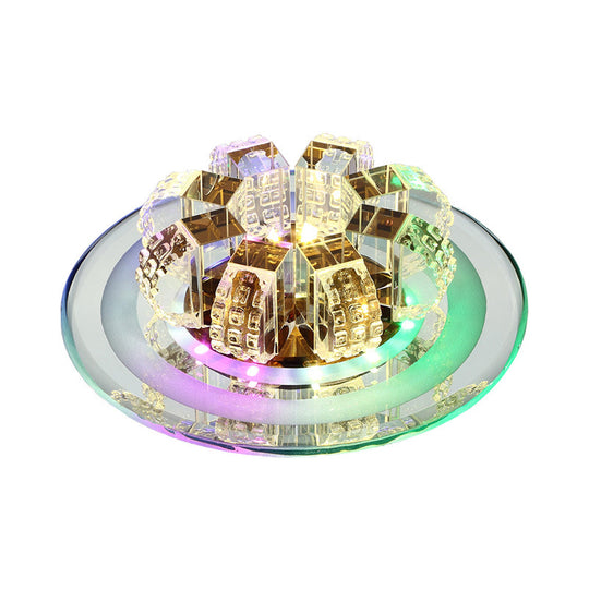 Modern Led Flush Mount Lighting - Chrome Floral Ceiling Light With Crystal Shade