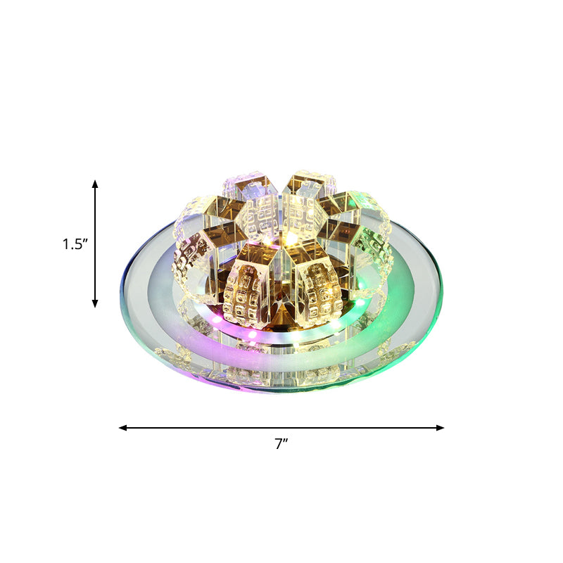 Modern LED Flush Mount Lighting - Chrome Floral Ceiling Light with Crystal Shade