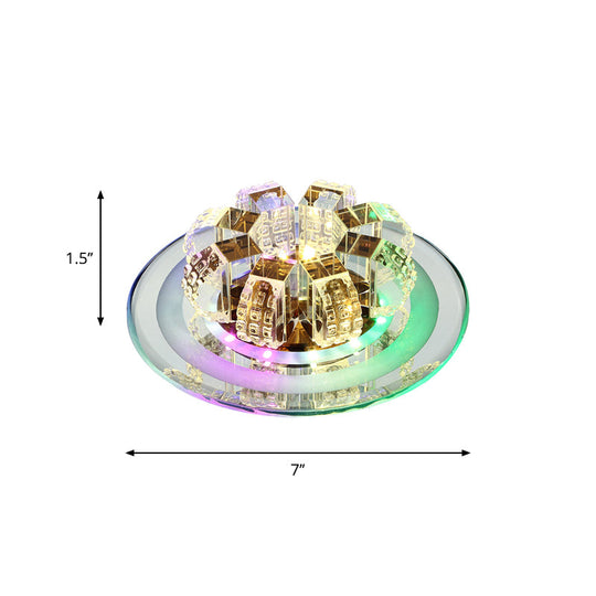 Modern Led Flush Mount Lighting - Chrome Floral Ceiling Light With Crystal Shade