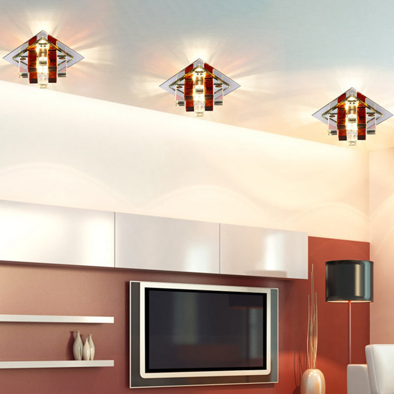 Modern Crystal Square LED Flushmount Light for Corridors