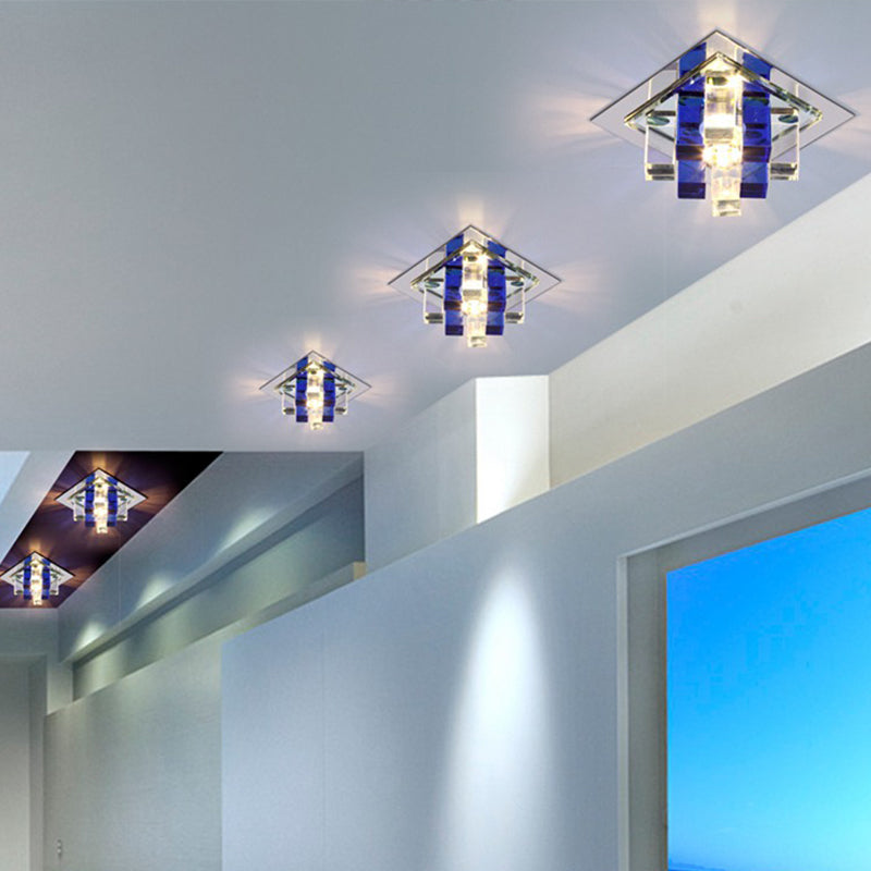 Modern Crystal Square LED Flushmount Light for Corridors