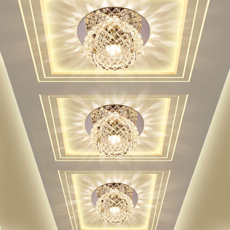 Faceted Crystal Led Chrome Flush Mount Light For Foyer - Simple & Elegant