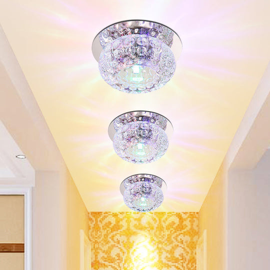 Modern LED Flush Mount Ceiling Light in Chrome - Clear Crystal Round Design for Corridor