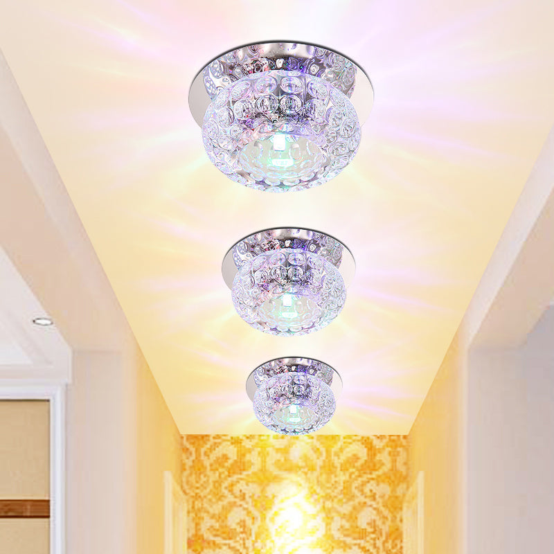 Modern Led Flush Mount Ceiling Light In Chrome - Clear Crystal Round Design For Corridor / Multi