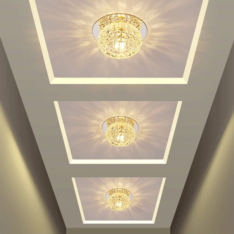 Modern LED Flush Mount Ceiling Light in Chrome - Clear Crystal Round Design for Corridor