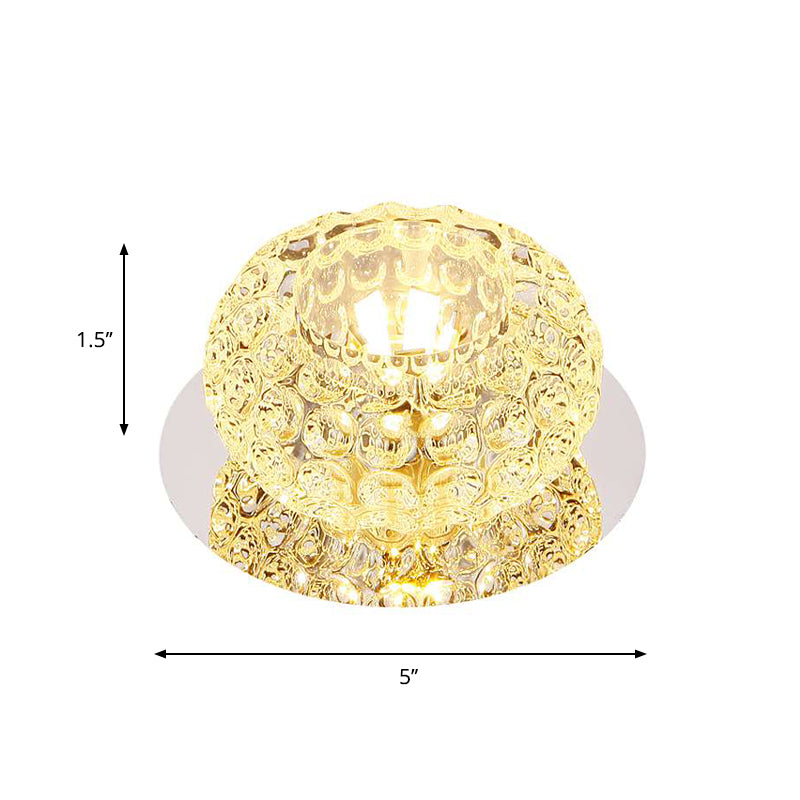 Modern LED Flush Mount Ceiling Light in Chrome - Clear Crystal Round Design for Corridor