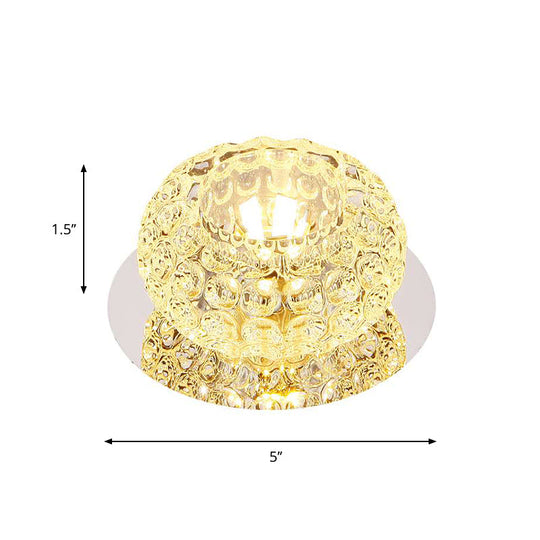 Modern LED Flush Mount Ceiling Light in Chrome - Clear Crystal Round Design for Corridor