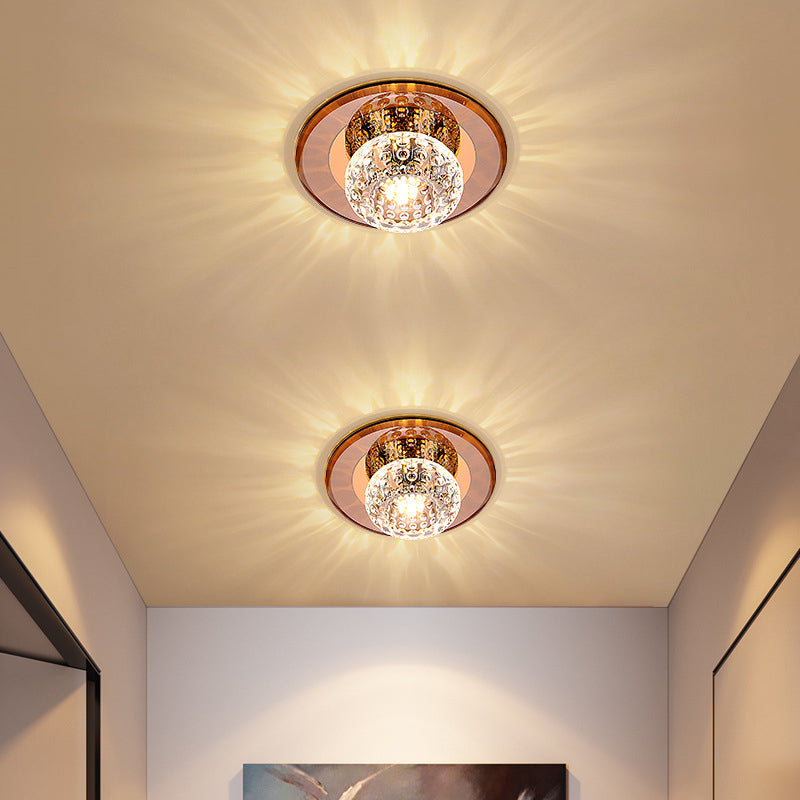 Modern Round Crystal LED Flush Mount Ceiling Light for Foyer