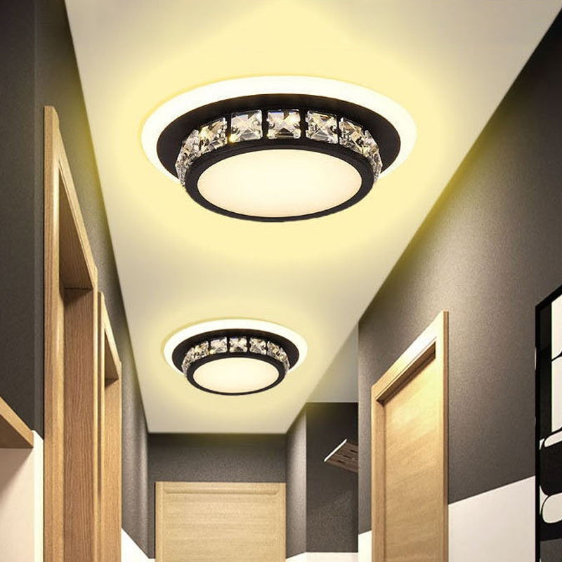 Contemporary Crystal Flush Mount Led Ceiling Lamp With Geometric Design And Acrylic Shade