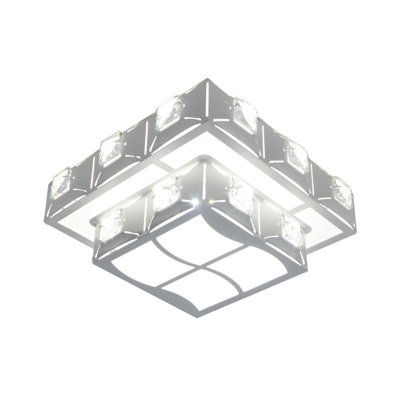 Modern 2-Tier Geometric LED Crystal Flush Light Fixture