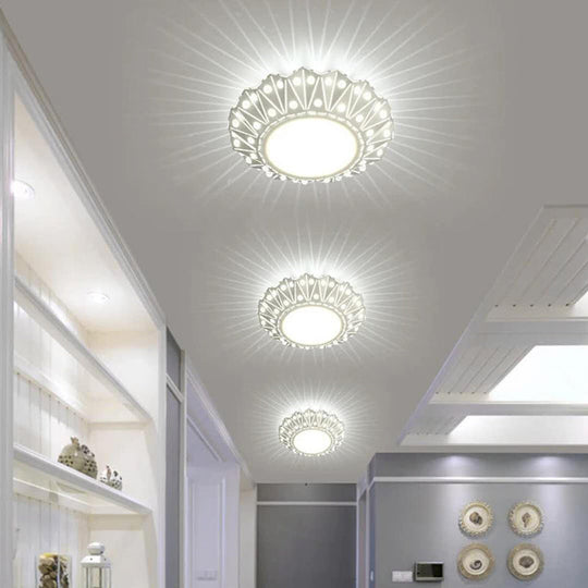 Contemporary LED Ceiling Mounted Flush Light Fixture - Metal Folding Design, White with Crystal Accent