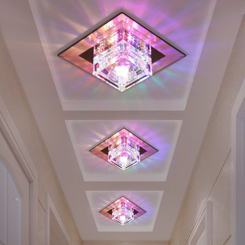 Crystal Cubic Led Flush Mount Ceiling Lamp For Corridors