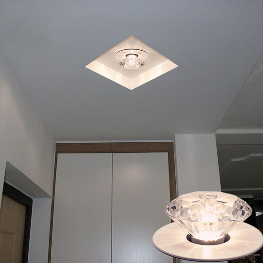 Led Flush Mount Ceiling Light With Crystal Shade - Minimalist Diamond Design