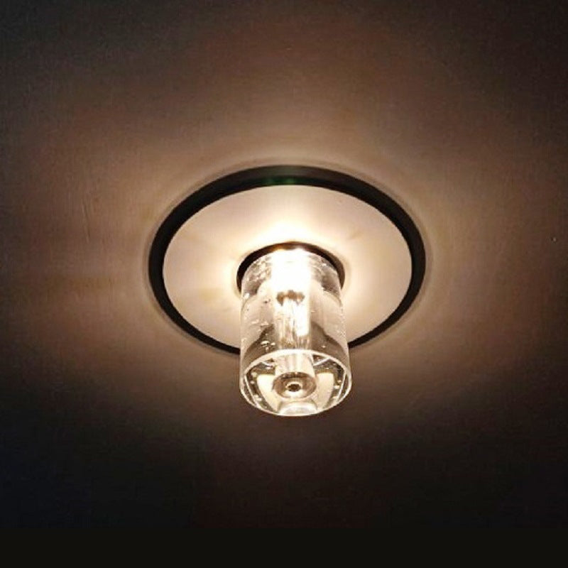 Contemporary Flush Mount Led Hallway Ceiling Light With Clear Crystal Cylinder Shade