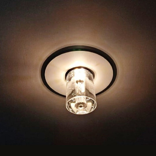 Contemporary Flush Mount Led Hallway Ceiling Light With Clear Crystal Cylinder Shade