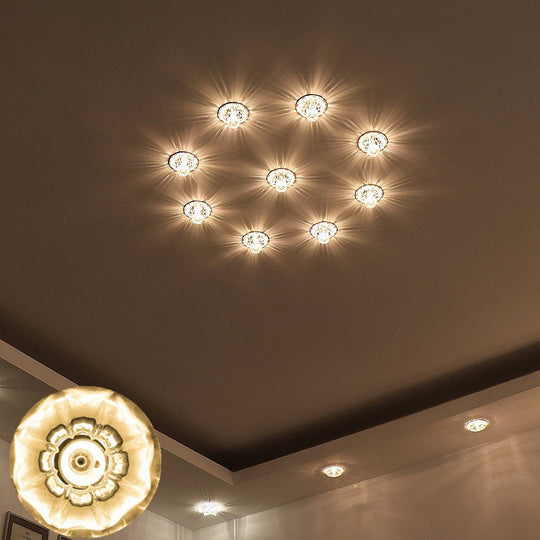 Modern Led Flush Mount Ceiling Light For Porch - Morning Glory Clear Crystal Design