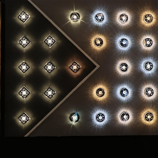 Modern LED Flush Mount with Clear Crystal Square and Carved Flower Design