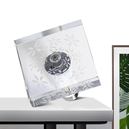 Modern LED Flush Mount with Clear Crystal Square and Carved Flower Design