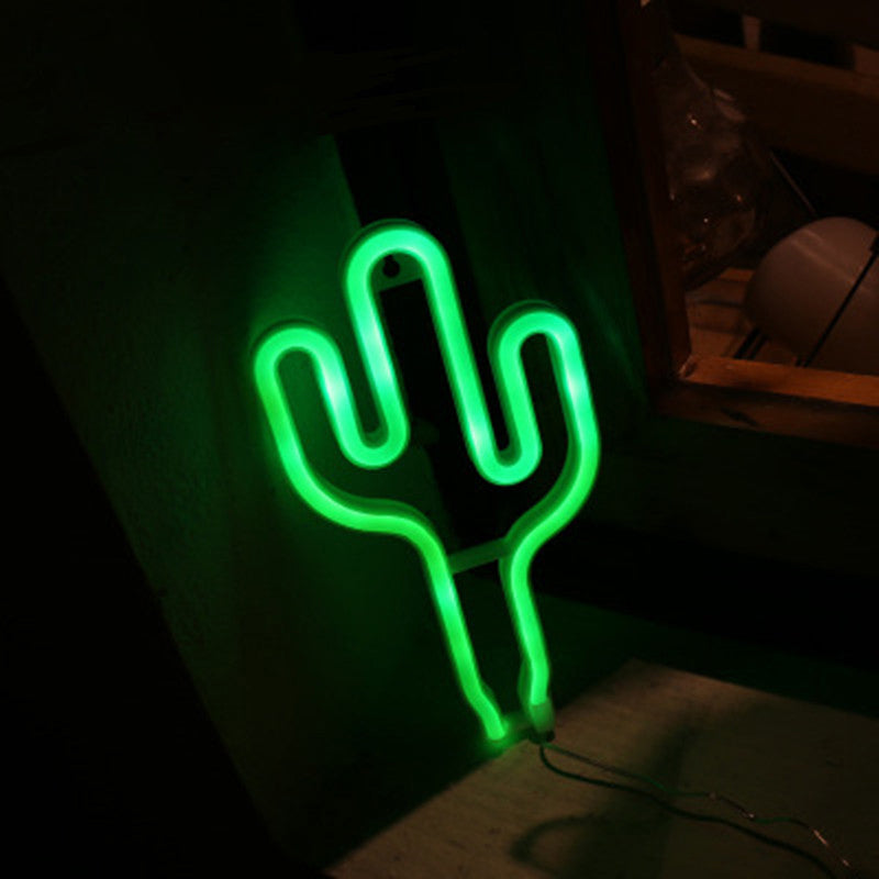 Creative Usb Operated Plastic Cactus Mini Night Lamp - White Led Wall Lighting